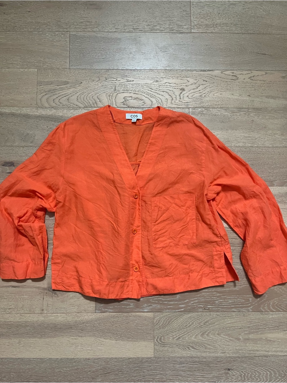 COS Bright Orange Linen V-Neck Shirt